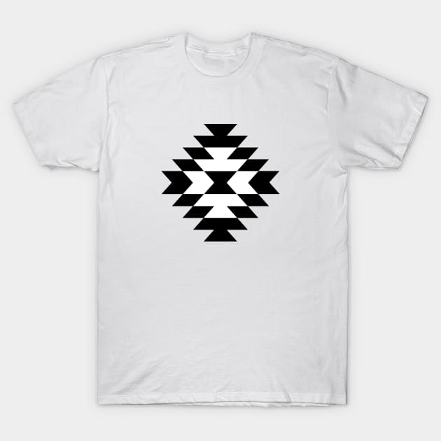 Aztec Stylized Symbol Black and White T-Shirt by NataliePaskell